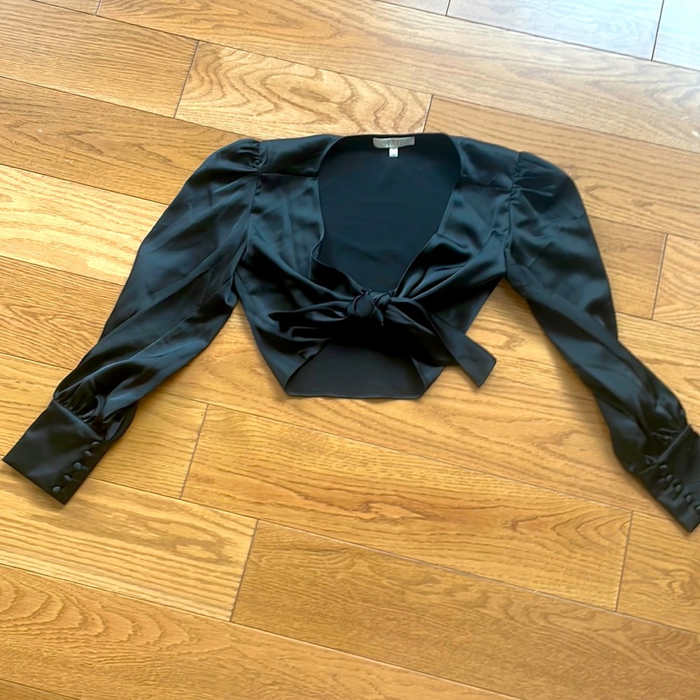 WAYF Silky tie V neck crop top